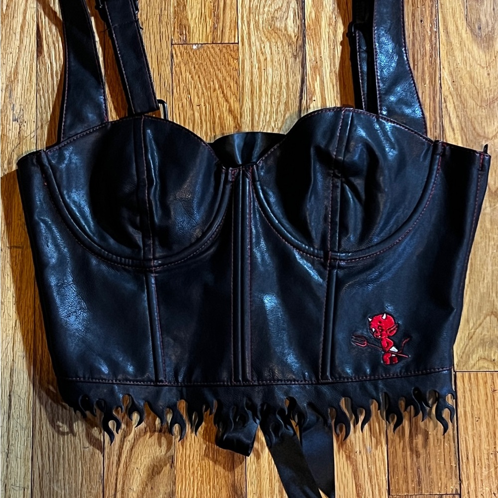 Dolls Kill X Hot Stuff Casper Return To Hell Vegan Leather Corset, Medium Black
